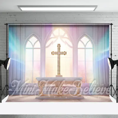 Easter Spring Cross Colorful Window Church Backdrop - Aperturee