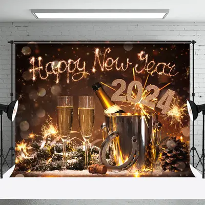 Aperturee Champagne Celebration Happy New Year 2024 Backdrop