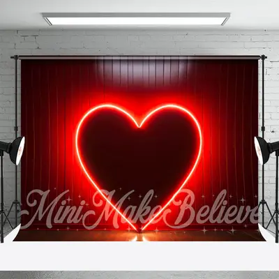 Red Neon Light Heart Happy Valentines Day Backdrop - Aperturee