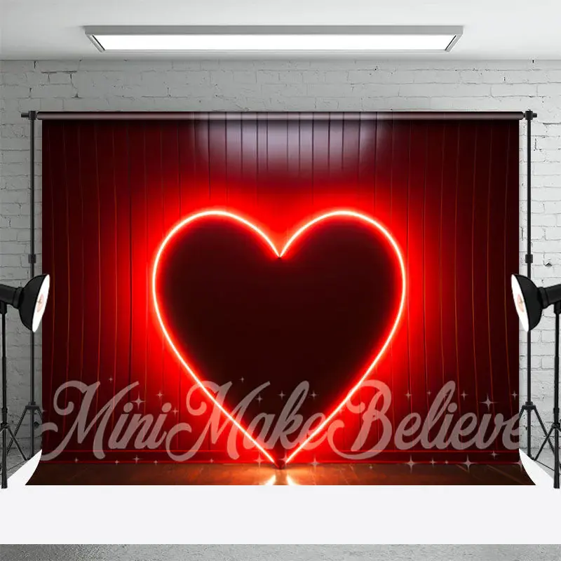 Red Neon Light Heart Happy Valentines Day Backdrop - Aperturee