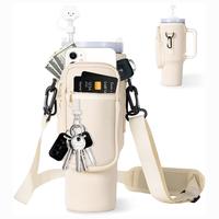 BABYSUN Water Bottle Carrier Bag with Phone Pocket for Stanley 40/30 oz Tumbler Neoprene Water Bottle Holder Pouch with Adjus...