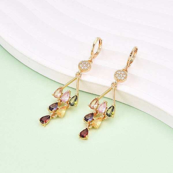 Teardrop Brass Micro Pave Cubic Zirconia Dangle Leverback Earrings