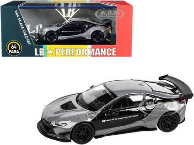 BMW i8 Liberty Walk Gray and Black LB Performance Series 1/64 Diecast Model Car by Paragon Models