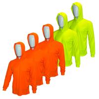 5 SHIRT PACK Hi Vis Long Sleeve Safety Shirt With Hoodie, Quick Dry Polyester Birdeye mesh / Ultra lightweight hoodie  shirt ...