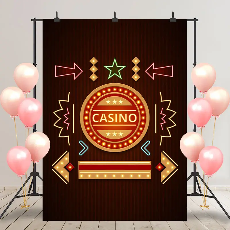 Colorful Neon Stars Arrow Casino Birthday Backdrop