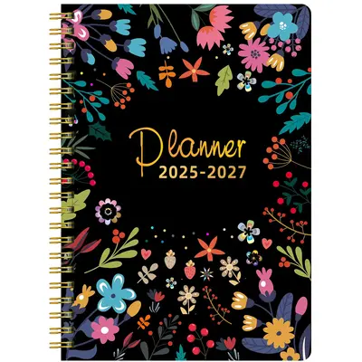 2025-2027 Monthly Planner, Floral Pattern Cover Planner Notebook, 3 Year Monthly Planner with Contacts Pages, Twin-wire Bindi...