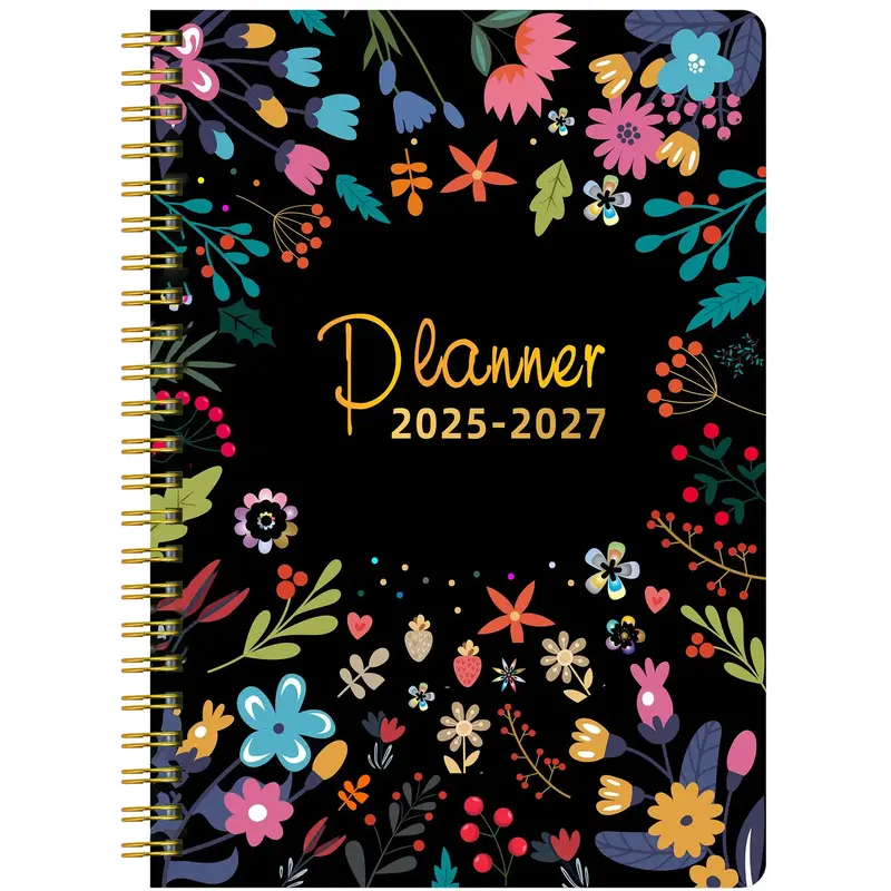 2025-2027 Monthly Planner, Floral Pattern Cover Planner Notebook, 3 Year Monthly Planner with Contacts Pages, Twin-wire Bindi...