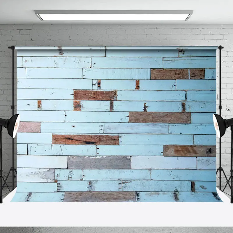 Aperturee Shabby Light Blue Brown Wood Grain Photo Backdrop, 3X2FT(1MX0.6M), 14 USD, wood backdrops, NYHD9I85-M