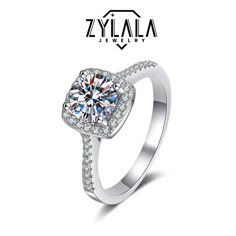 [004] 0.5/1.0/2.0ct Synthetic Moissanite Ring Luxury 4-Prong Setting 925 Sterling Silver Promise Ring Engagement Wedding Jewe...