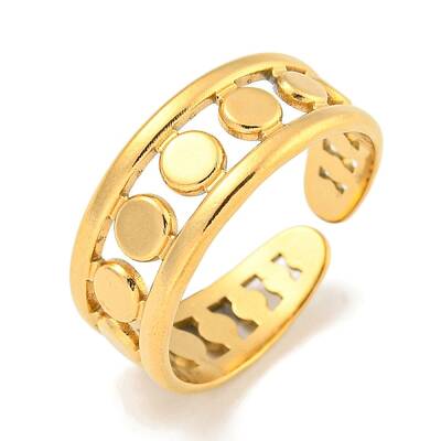 Ion Plating(IP) 304 Stainless Steel Round Wide Open Cuff Ring for Women