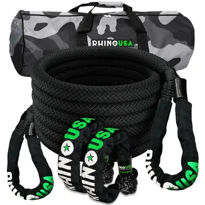 Rhino USA 7/8 x 30' Kinetic Rope Recovery Kit with Soft Shackles and Storage Bag - Heavy Duty Synthetic Fiber - 30,580lbs B...