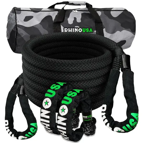 Rhino USA 7/8 x 30' Kinetic Rope Recovery Kit with Soft Shackles and Storage Bag - Heavy Duty Synthetic Fiber - 30,580lbs B...