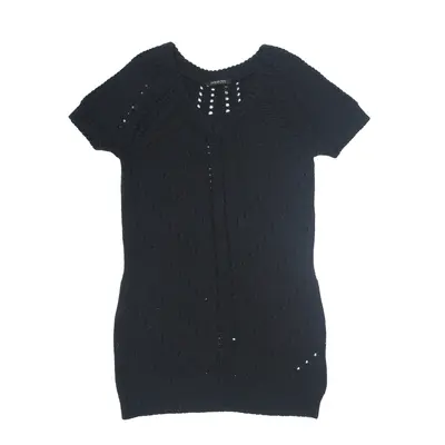 PATRIZIA PEPE Firenze Open Knit Jumper Dress Black Wool Knit Short Sleeve Short Womens UK 14