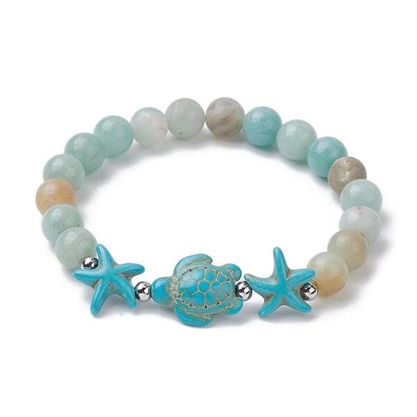 Dyed Synthetic Turquoise Turtle and Starfish Beaded Bracelets