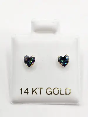 14K Gold Earrings - Heart Design Sparkling Gemstone Studs in 14KT Gold Finish Jewelry Accessory