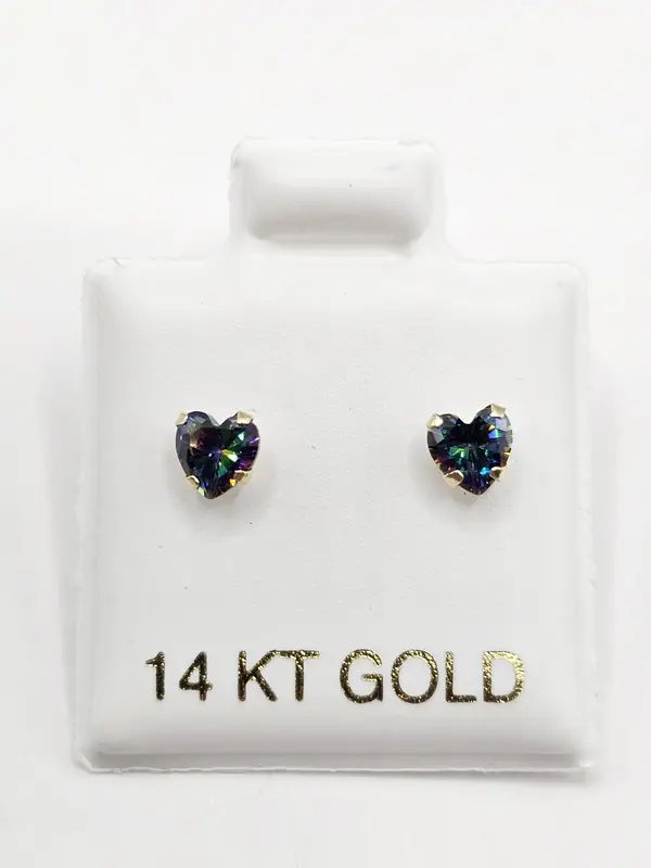 14K Gold Earrings - Heart Design Sparkling Gemstone Studs in 14KT Gold Finish Jewelry Accessory