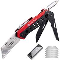Utility Knife Box Cutter with 5 Razor Blades, Screwdriver, Saw, Folding Utility Knife, Lock Design, Pocket Clip and Holder fo...