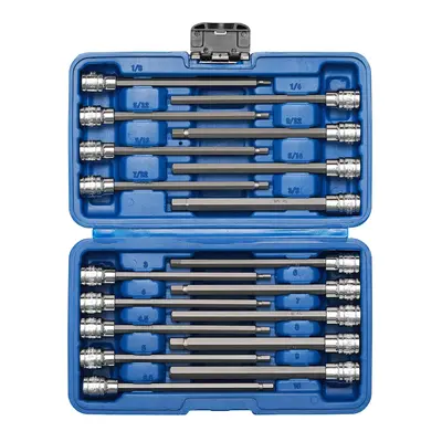 CASOMAN 18 Pieces 3/8 Inch Drive Long Hex Bit Socket Set,1/8 Inch to 3/8 Inch, 3mm to 10mm, SAE&Metric, Extra Long Allen Hex ...