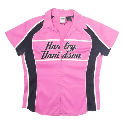 HARLEY DAVIDSON Womens Plain Shirt Pink Short Sleeve L