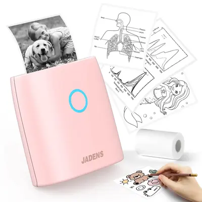 JADENS Sticker Printer, Mini Printer for iPhone, Bluetooth Thermal Sticker Maker Machine, Pocket Inkless Phone Printer for Ch...