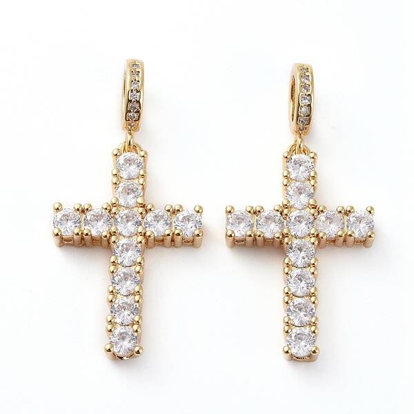 Brass Micro Pave Clear Cubic Zirconia Pendants