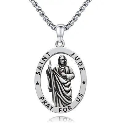 Sterling Silver Saint Jude Pendant Necklace with Engraved Word