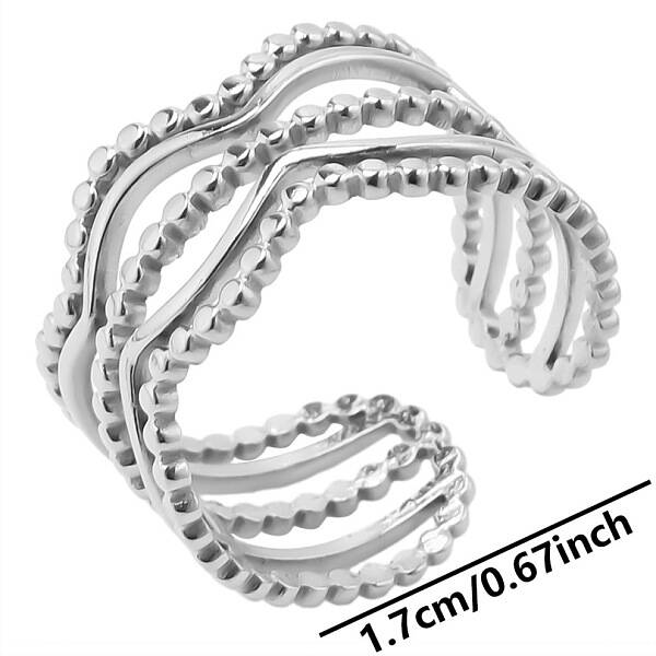 Stainless Steel Wave Open Cuff Ring for Unisex