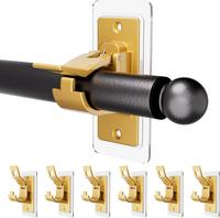 6PCS Self Adhesive Curtain Rod Bracket, No Drilling Curtain Rod Holders, 20lbs Load Capacity Golden Hangers for Bathroom, Liv...