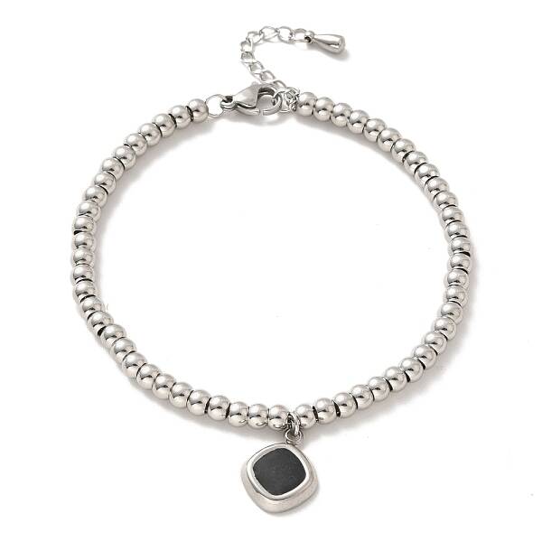 304 Stainless Steel Rhombus Charm Bracelet with Enamel
