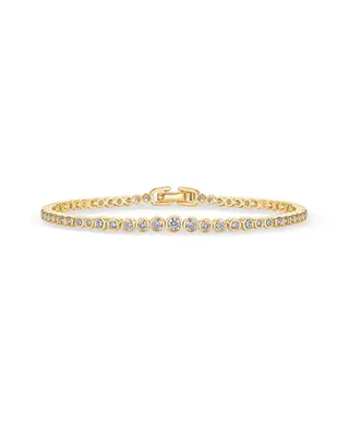 PAVOI 14K Gold Plated Graduated Simulated Diamonds Bezel Set Tennis Bracelets for Women - Cubic Zirconia Round Statement Brid...