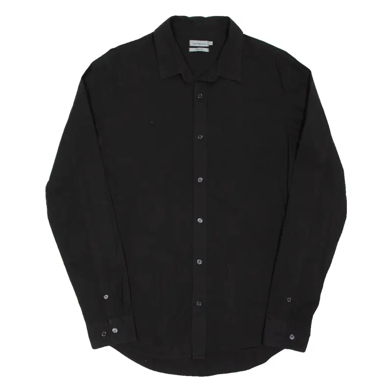 CALVIN KLEIN JEANS Slim Fit Mens Plain Shirt Black Long Sleeve L