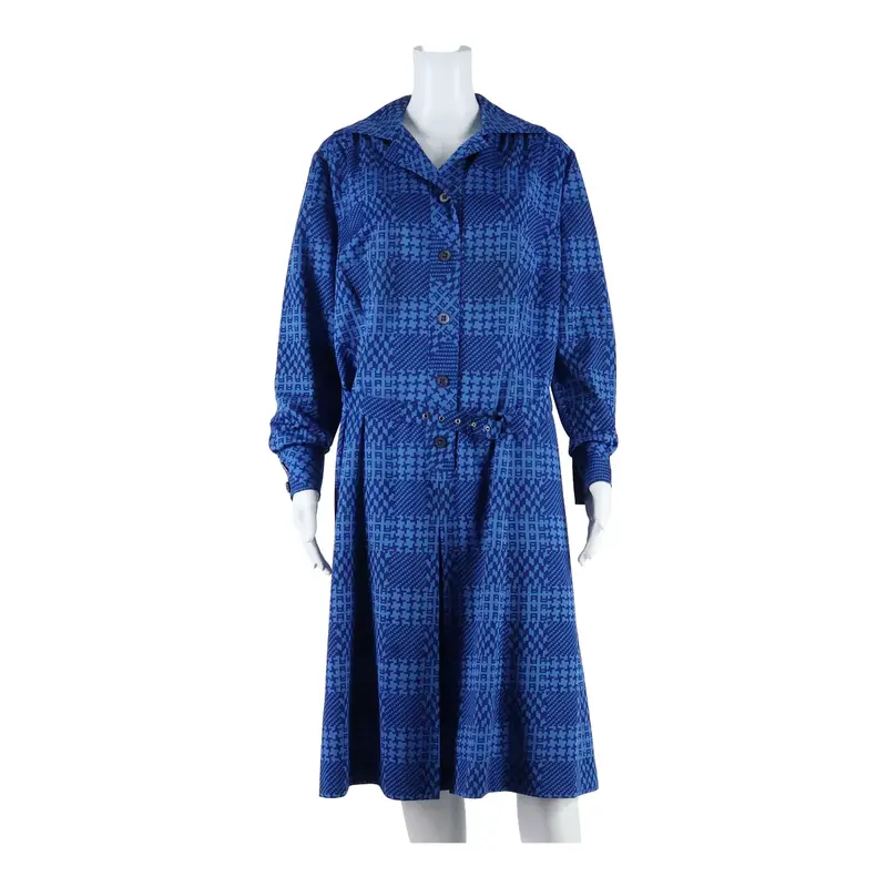 ARA MODELL Womens A-Line Dress Blue Geometric Long Sleeve Knee Length L