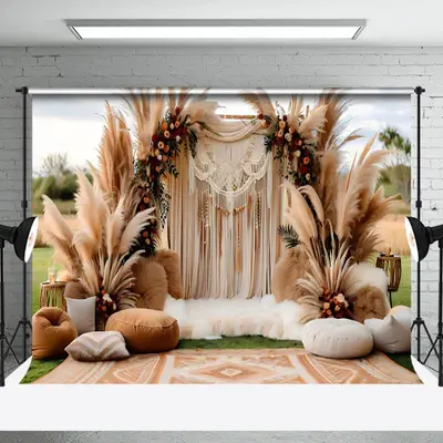 Aperturee Outdoor Beige Boho Bridal Shower Photography Backdrop