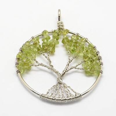 Tree of Life Natural Peridot Bead Brass Wire Wrapped Big Pendants