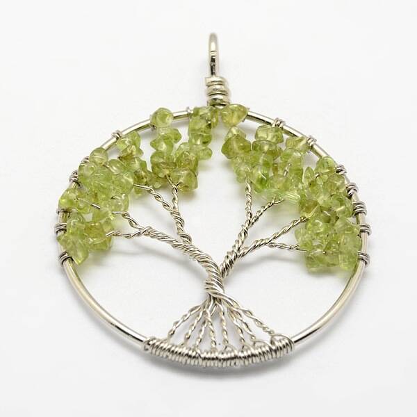 Tree of Life Natural Peridot Bead Brass Wire Wrapped Big Pendants
