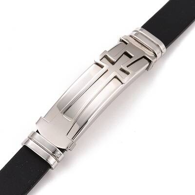 201 Stainless Steel Rectangle with Cross Link Bracelet with PU Leather Cord for Men Women