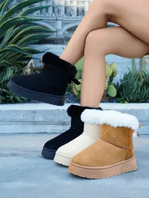 Women's Mini Ankle Boots, Comfortable Winter Slip-On Design, Winter Warm Boots, Perfect for Cold Weather, Fashionable and Pra...