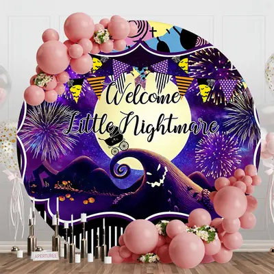 Halloween Little Nightmare Round Baby Shower Backdrop