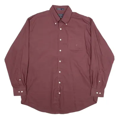 NAUTICA Wrinkle Free Oxford Mens Plain Shirt Maroon Long Sleeve XL