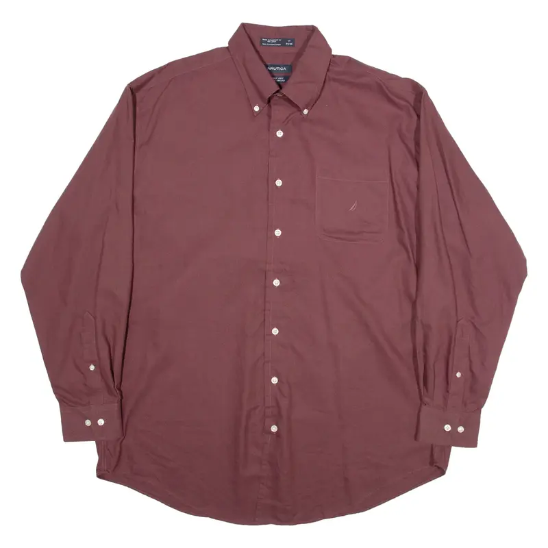 NAUTICA Wrinkle Free Oxford Mens Plain Shirt Maroon Long Sleeve XL