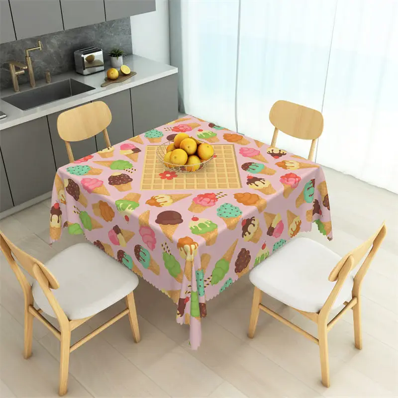 Ice Cream Chocolate Cake Dessert Square Tablecloth - Aperturee