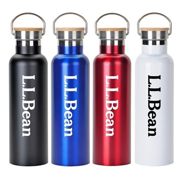 25 Custom 20 oz Stainless Steel Water Bottle with Screw-on Bamboo ...
