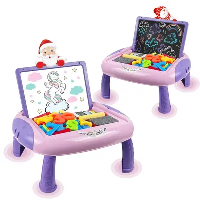 Double Sided Erasable Drawing Board with Letters Numbers Chalk Watercolor Features Waterproof Brush Markers for Kids Creative...