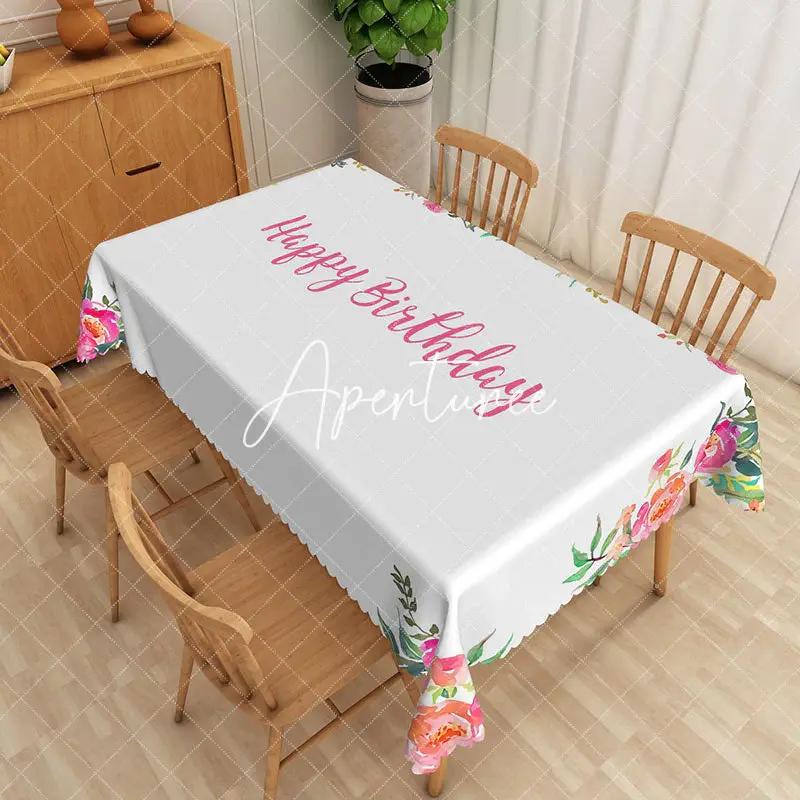Aperturee Pink Happy Birthday Party Rectangular Tablecloth, 52 x 70 inch, 30.82 USD, rectangle tablecloths, ZWH01875-A
