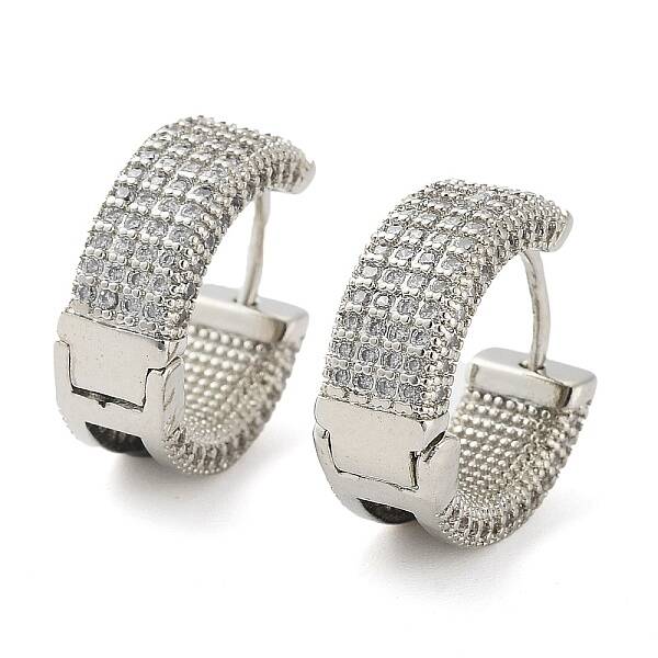 Brass Micro Pave Cubic Zirconia Hoop Earrings for Women