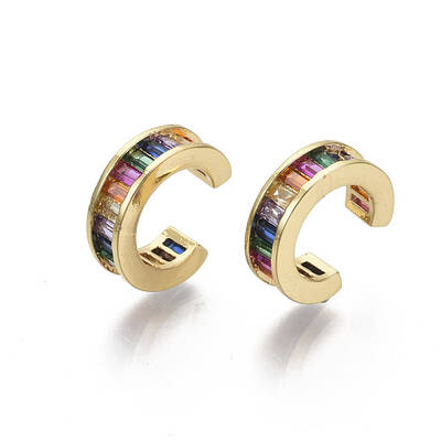 Brass Micro Pave Cubic Zirconia Cuff Earrings