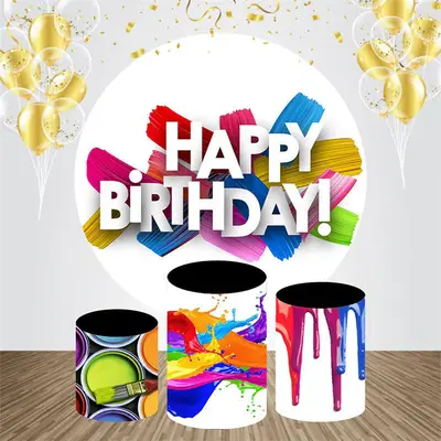 Colorful Oil Paint Brush Round Birthday Backdrop Kit - Aperturee