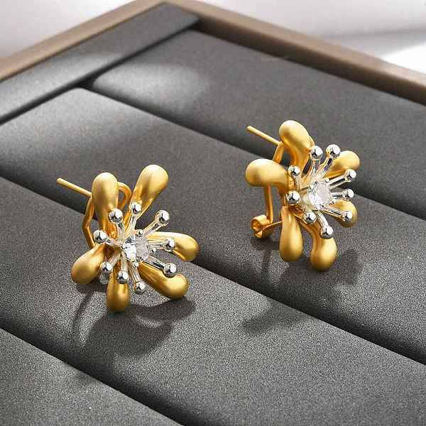 Brass Micro Pave Clear Cubic Zirconia Stud Earrings