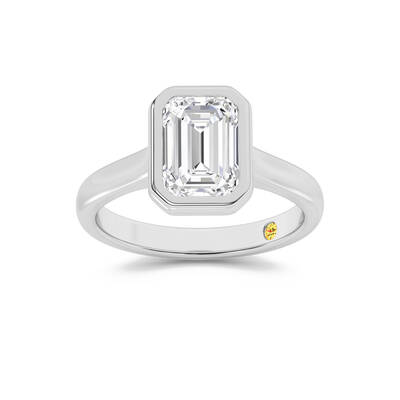 Secret Kiss Bezel Set Emerald Cut Lab Grown Diamond Engagement Ring | 18K White Gold 3 1/2 CT. TW.