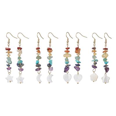 Natural & Synthetic Mixed Gemstone Chips & Shell Dangle Earrings